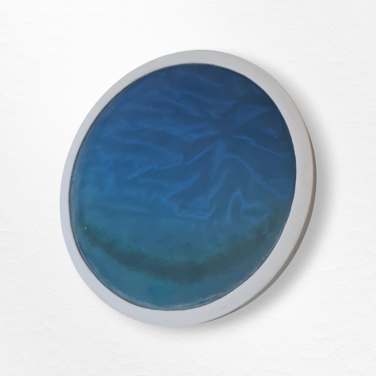 Glow Tide 40 cm round side table with cyan and green phosphorescent resin glowing in the dark — view 6