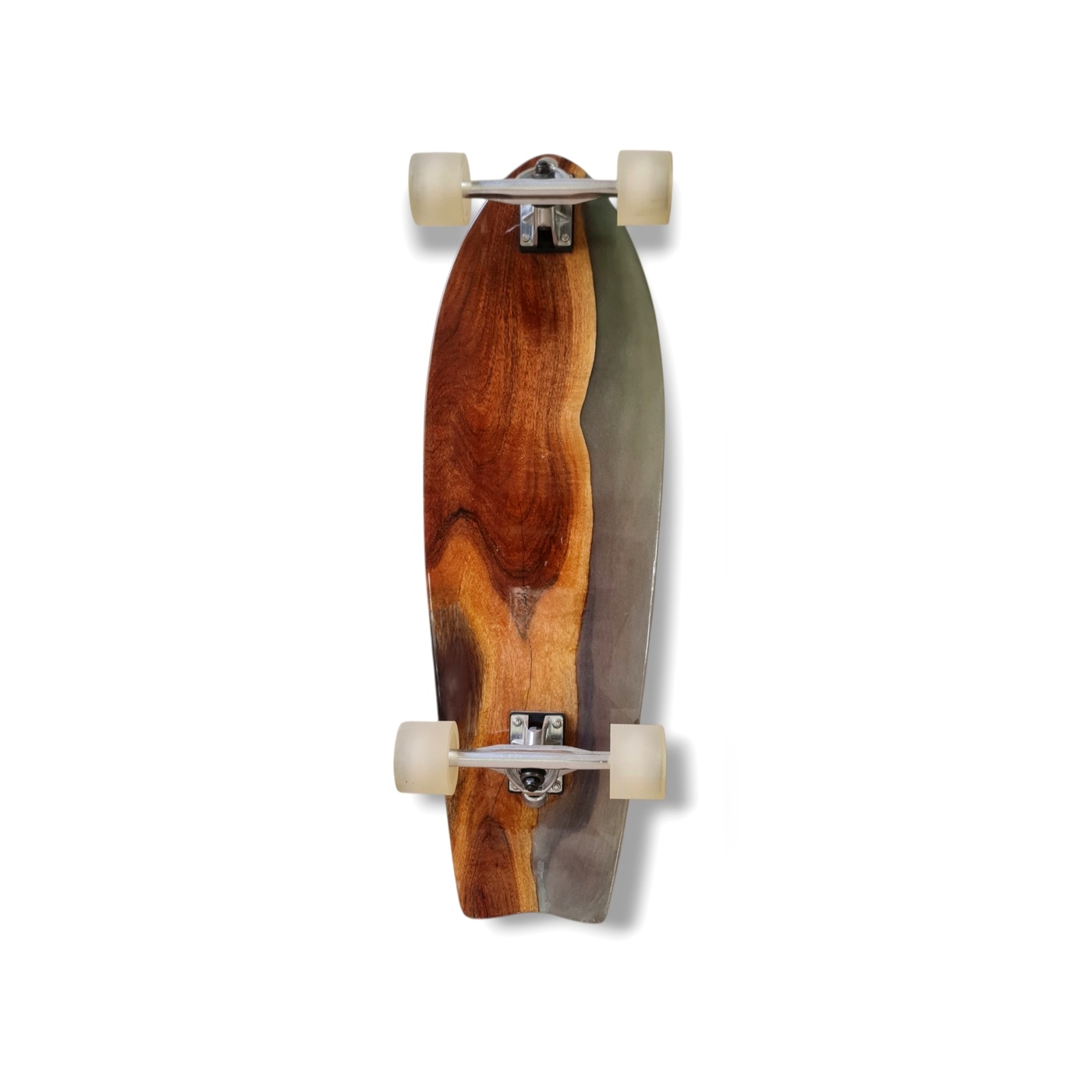 Aurora Veil handmade longboard with green glow and purple inspired resin tones — view 4