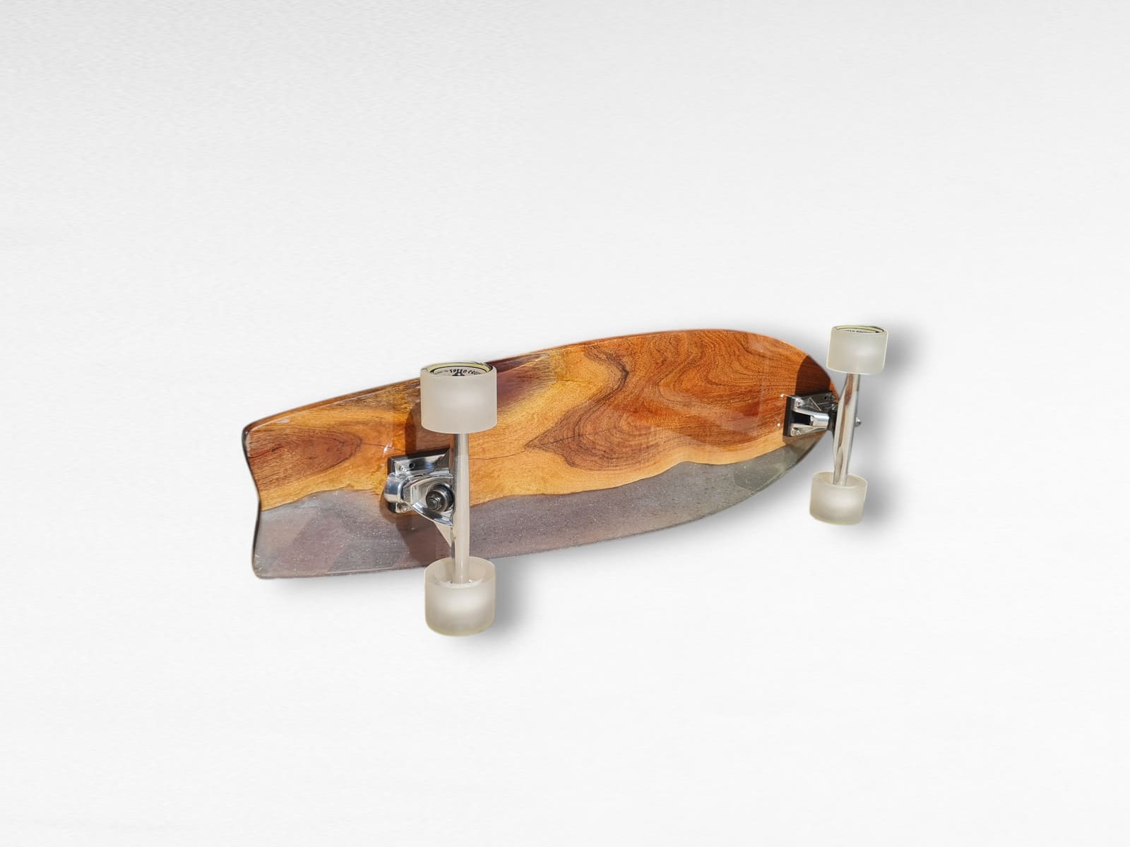 Aurora Veil handmade longboard with green glow and purple inspired resin tones — view 2