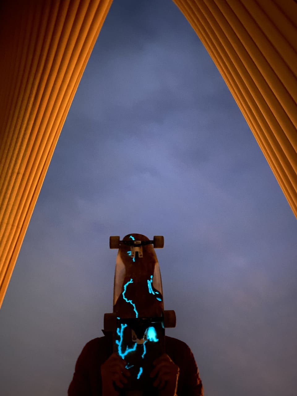 Glow Current handmade wood and glowing cyan resin artwork longboard — view 5