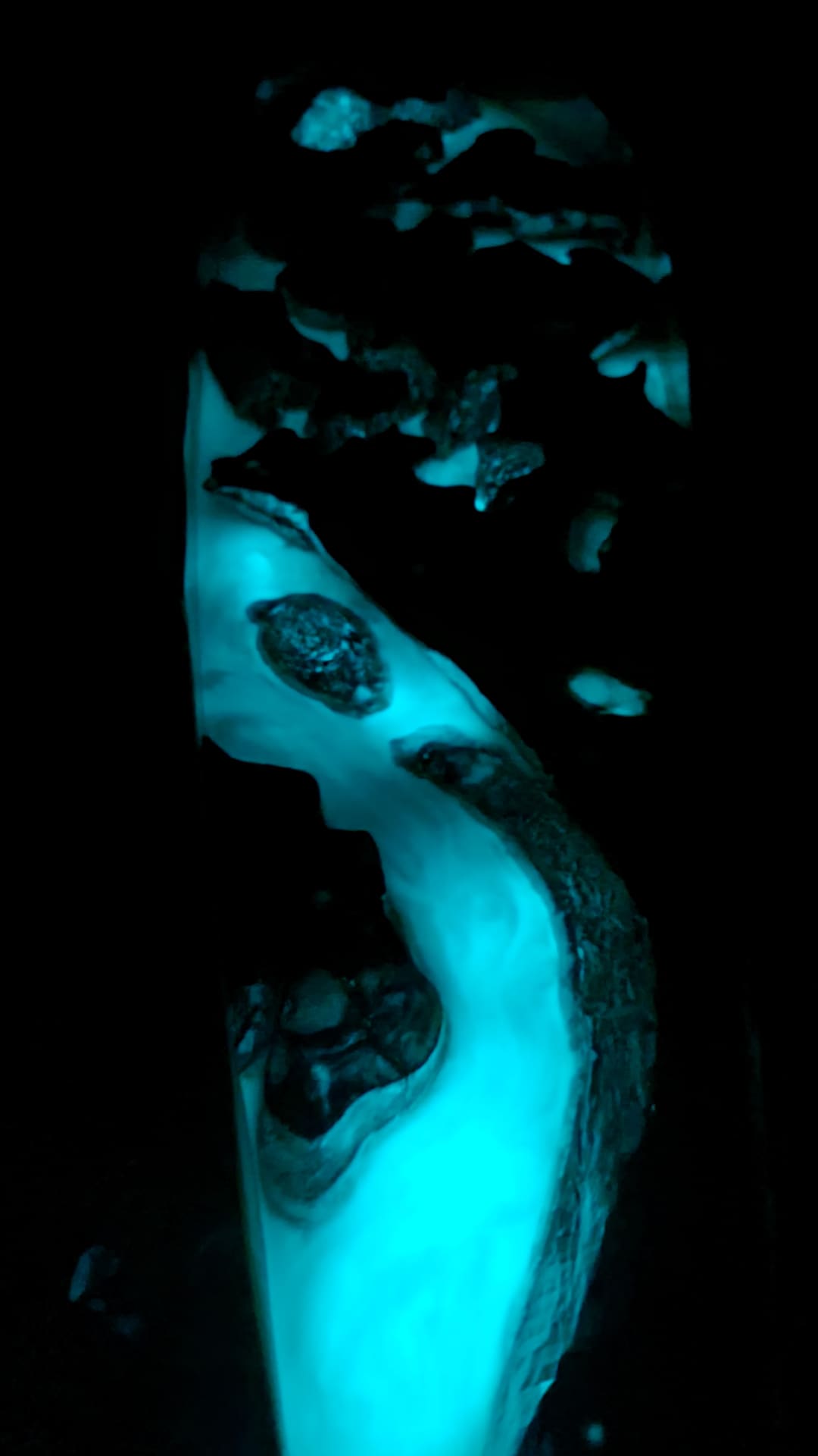 Lunar Drift handmade glowing blue resin and wood artwork longboard — view 6
