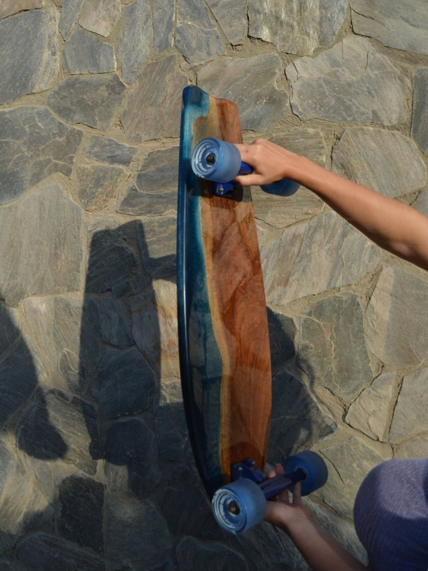 Noctiluca Wave handmade longboard with glowing cyan resin inspired by sea waves at night — view 5