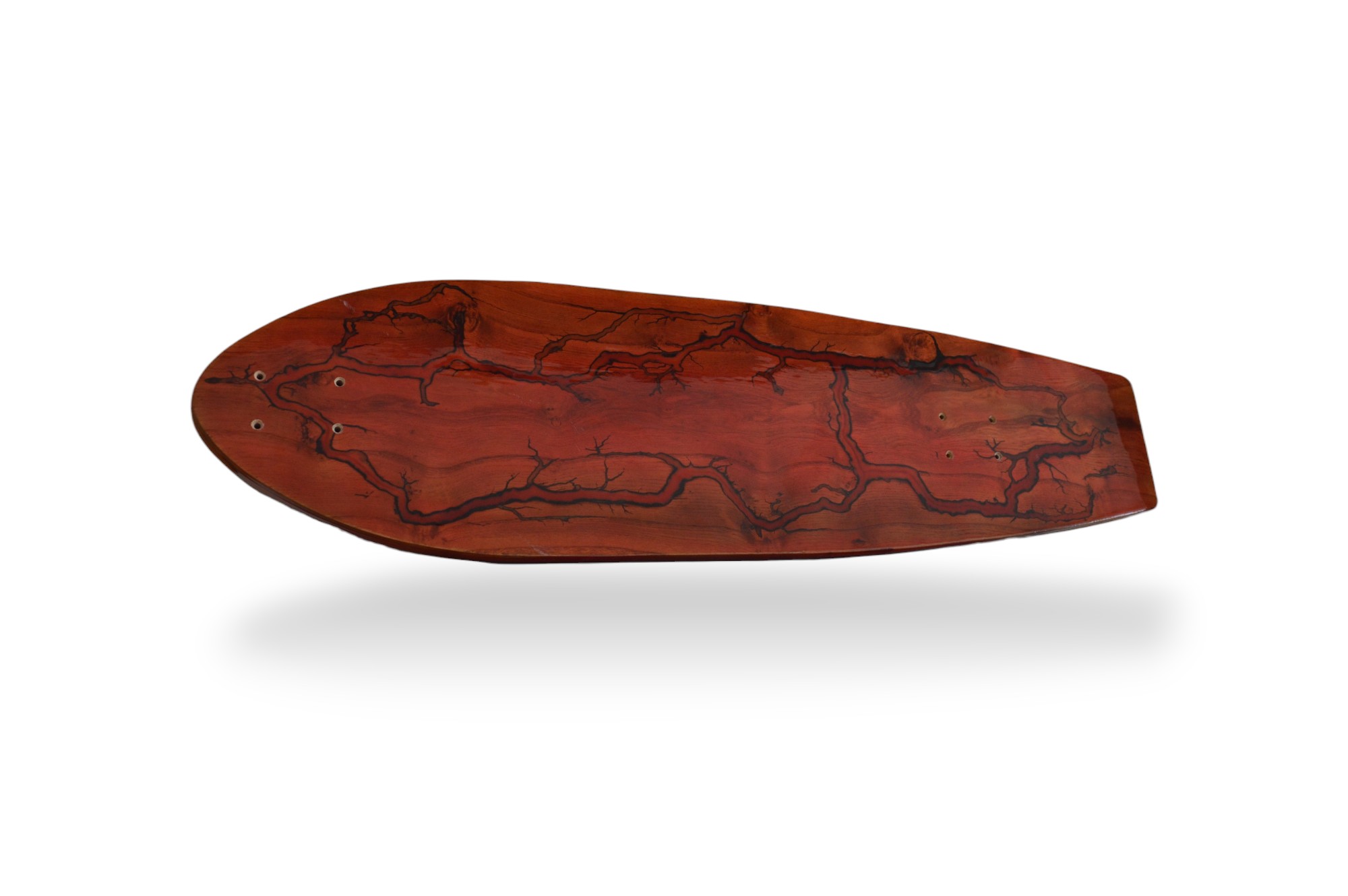 Thunder Rift handmade longboard with black lightning resin channels in pale wood — view 4