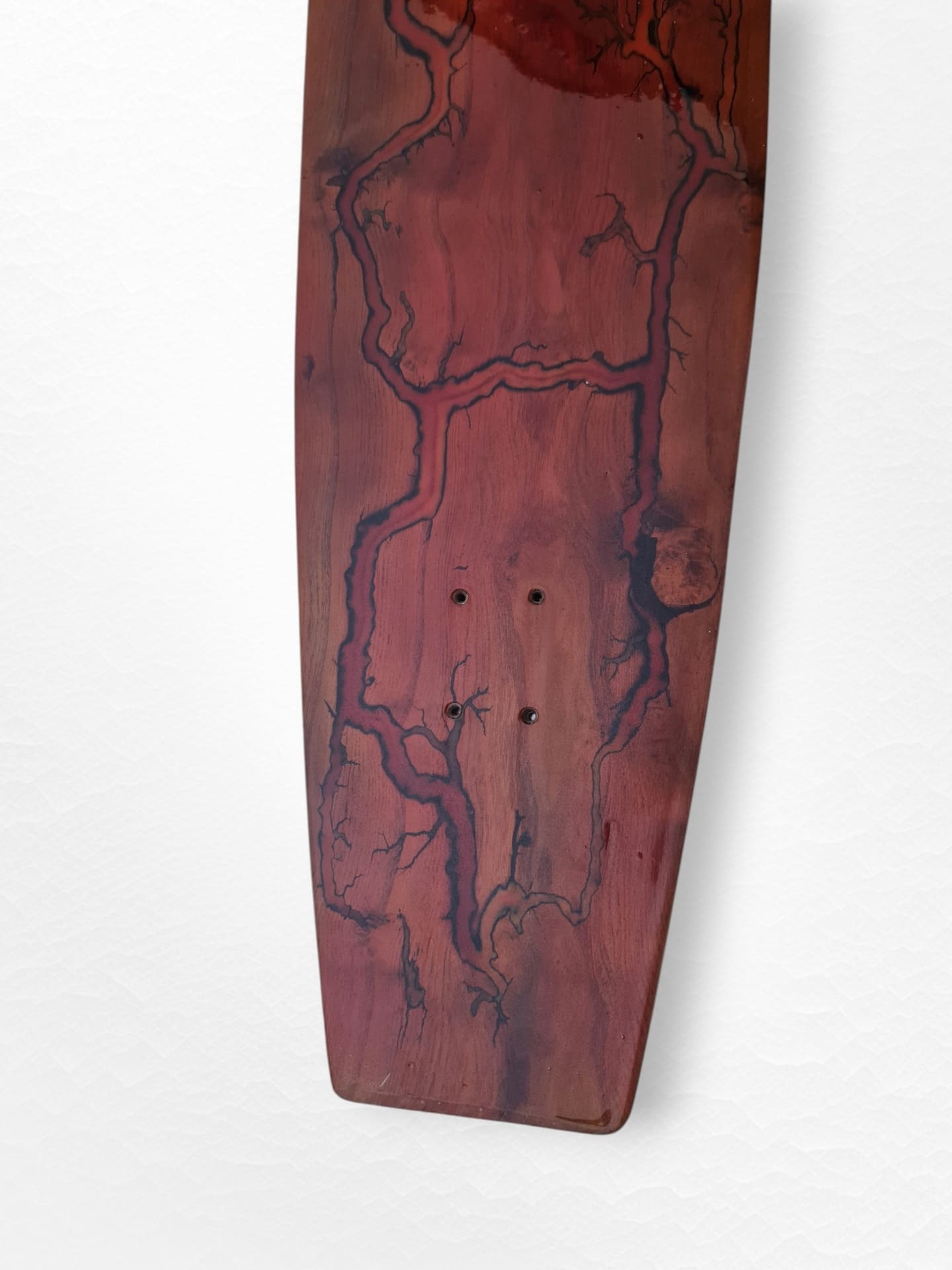 Thunder Rift handmade longboard with black lightning resin channels in pale wood — view 3