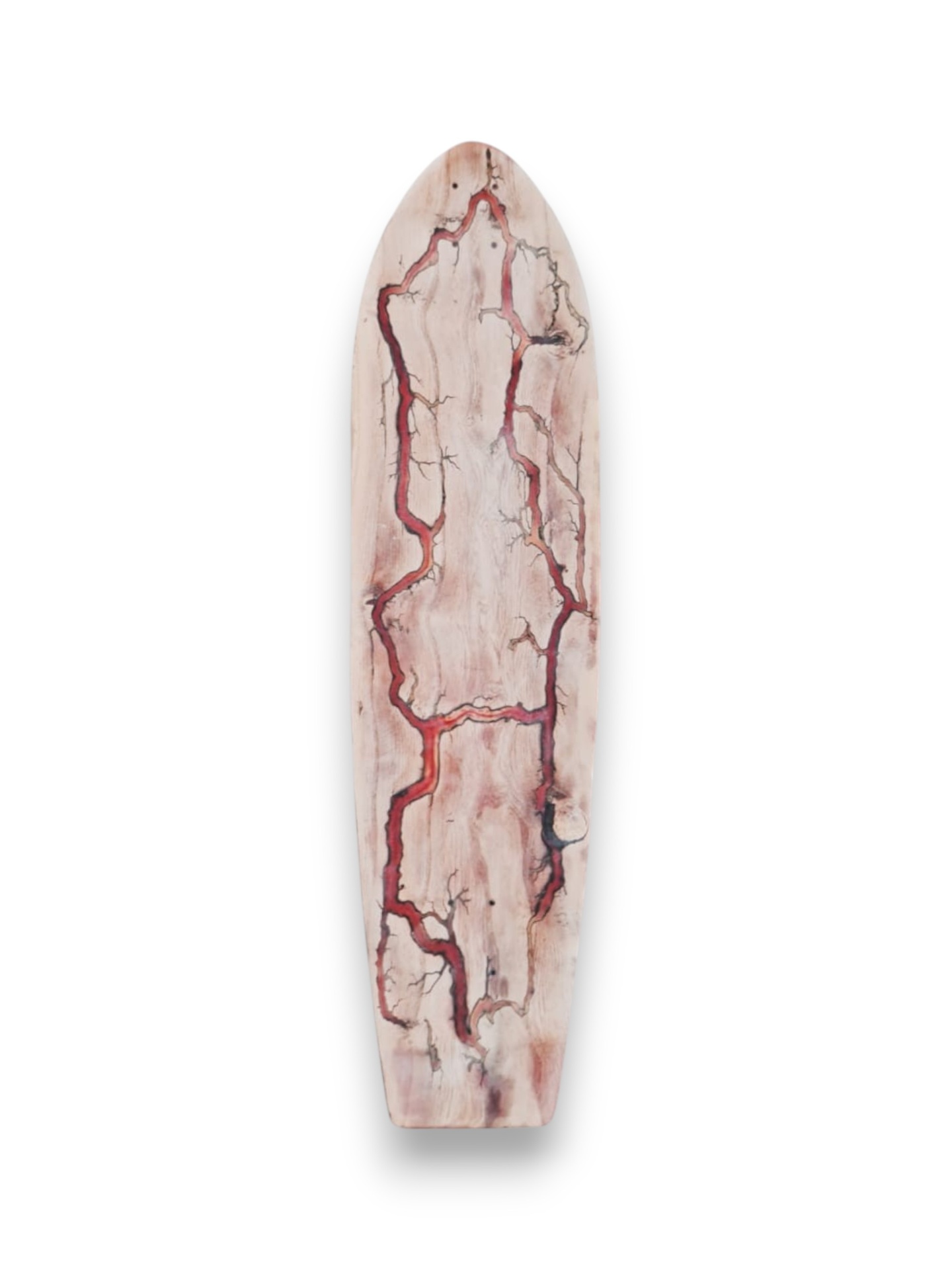 Thunder Rift handmade longboard with black lightning resin channels in pale wood — view 5
