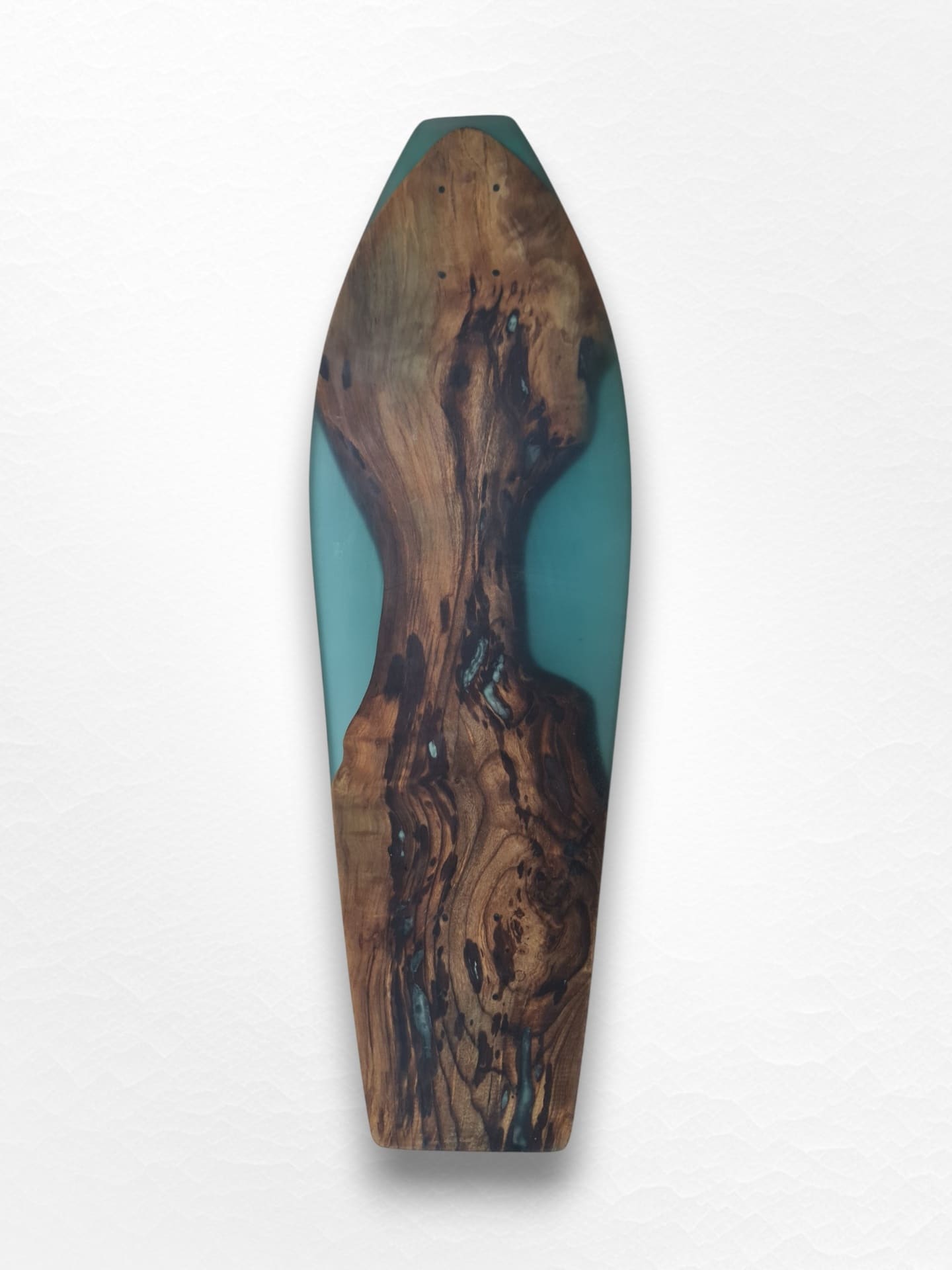 Tide Runner handmade wood and cyan resin artwork longboard — view 6
