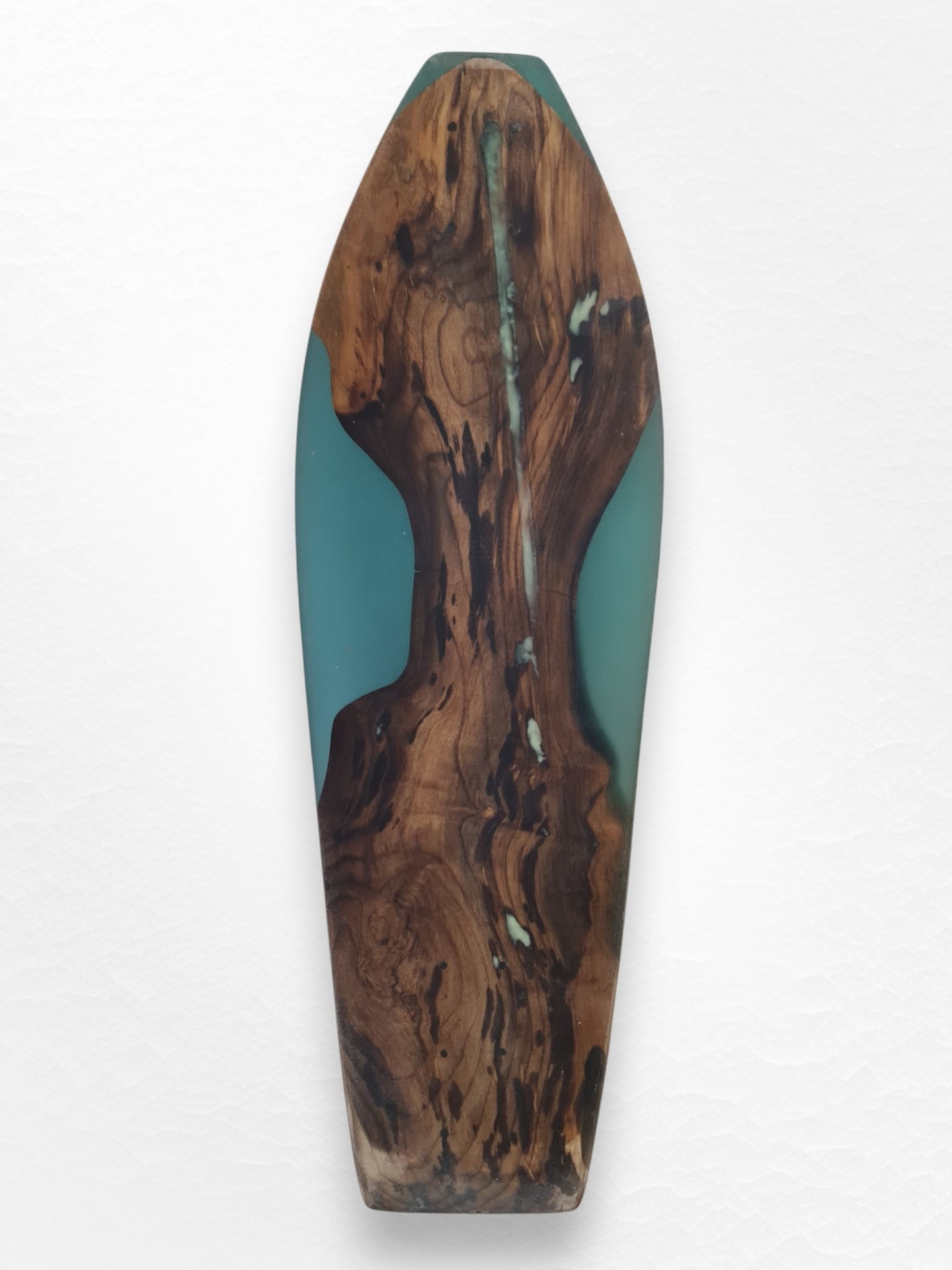 Tide Runner handmade wood and cyan resin artwork longboard — view 7