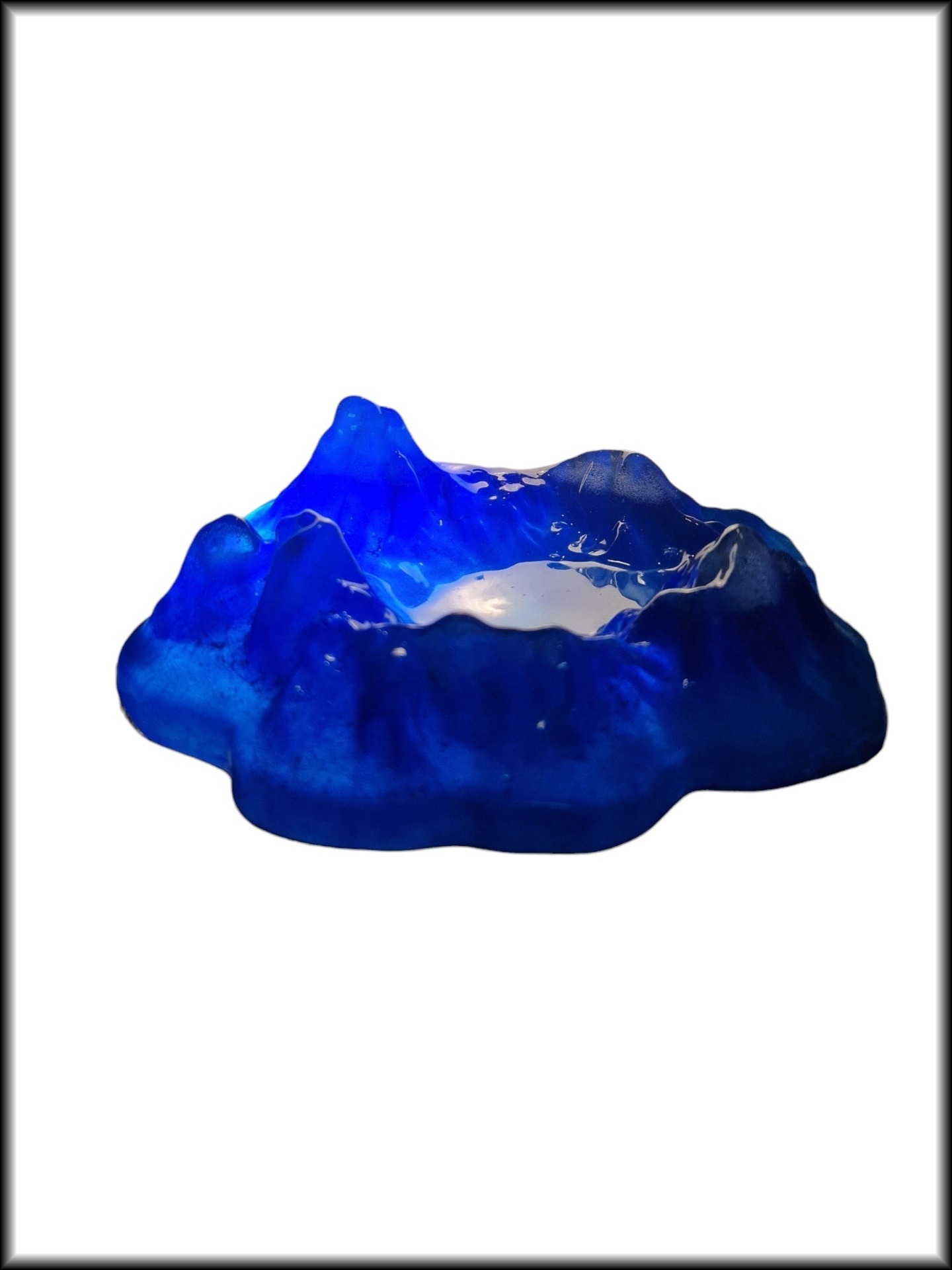 Snow Glacier luxury blue resin cigar ashtray on a dark background — view 2