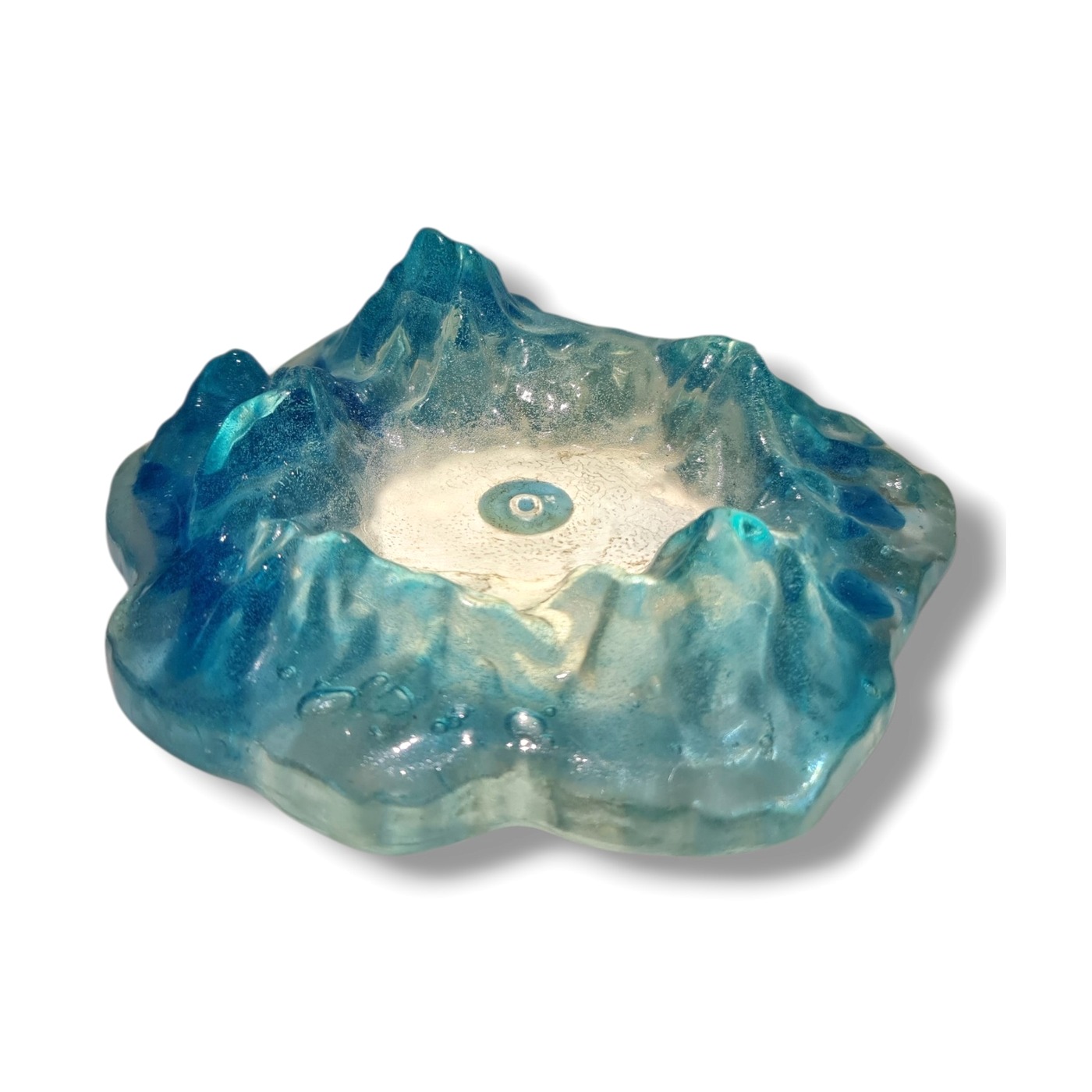Snow Glacier Basin blue resin cigar ashtray on a black background — view 2