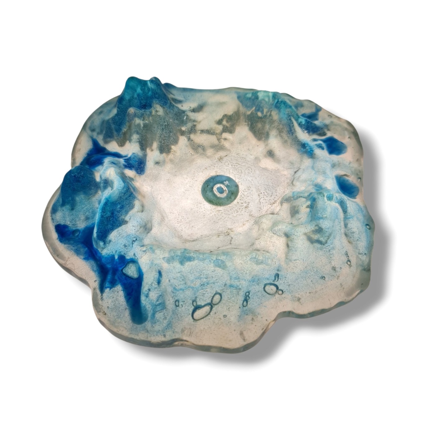 Snow Glacier Basin blue resin cigar ashtray on a black background — view 3