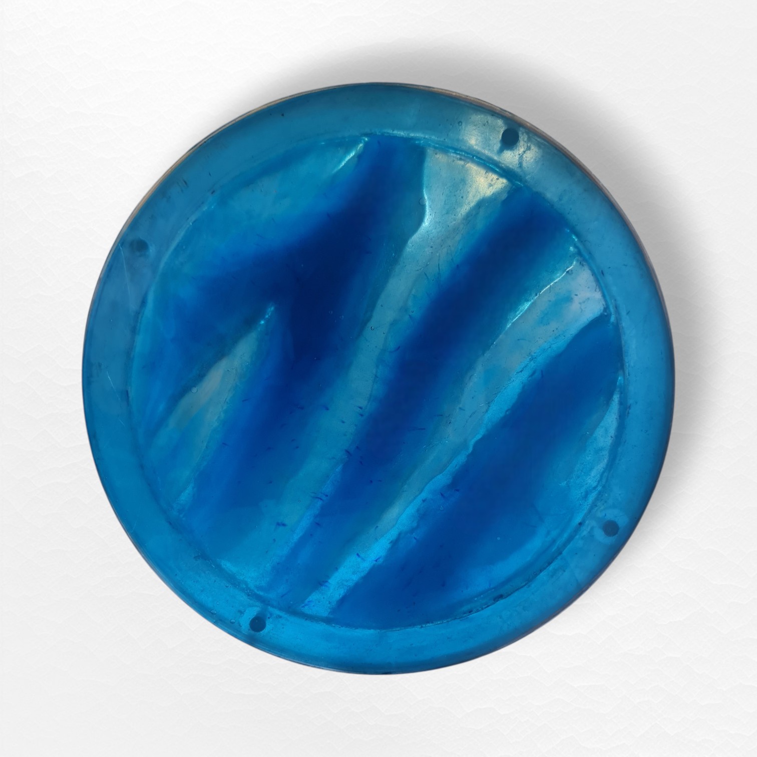 Tidal Veil round resin table with flowing blue wave design that shifts color in the light — view 3