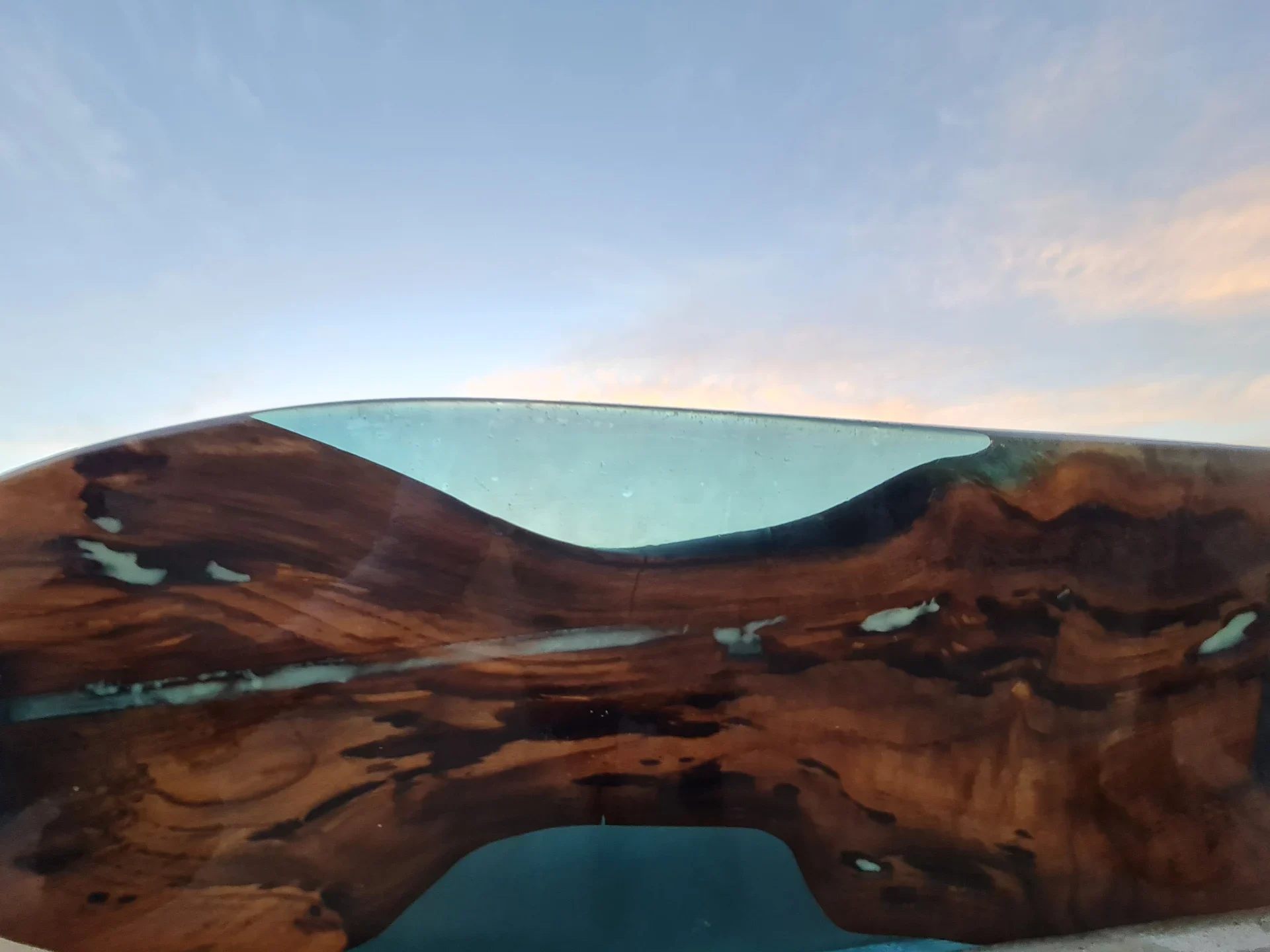 Tide Runner handmade wood and cyan resin artwork longboard — view 5
